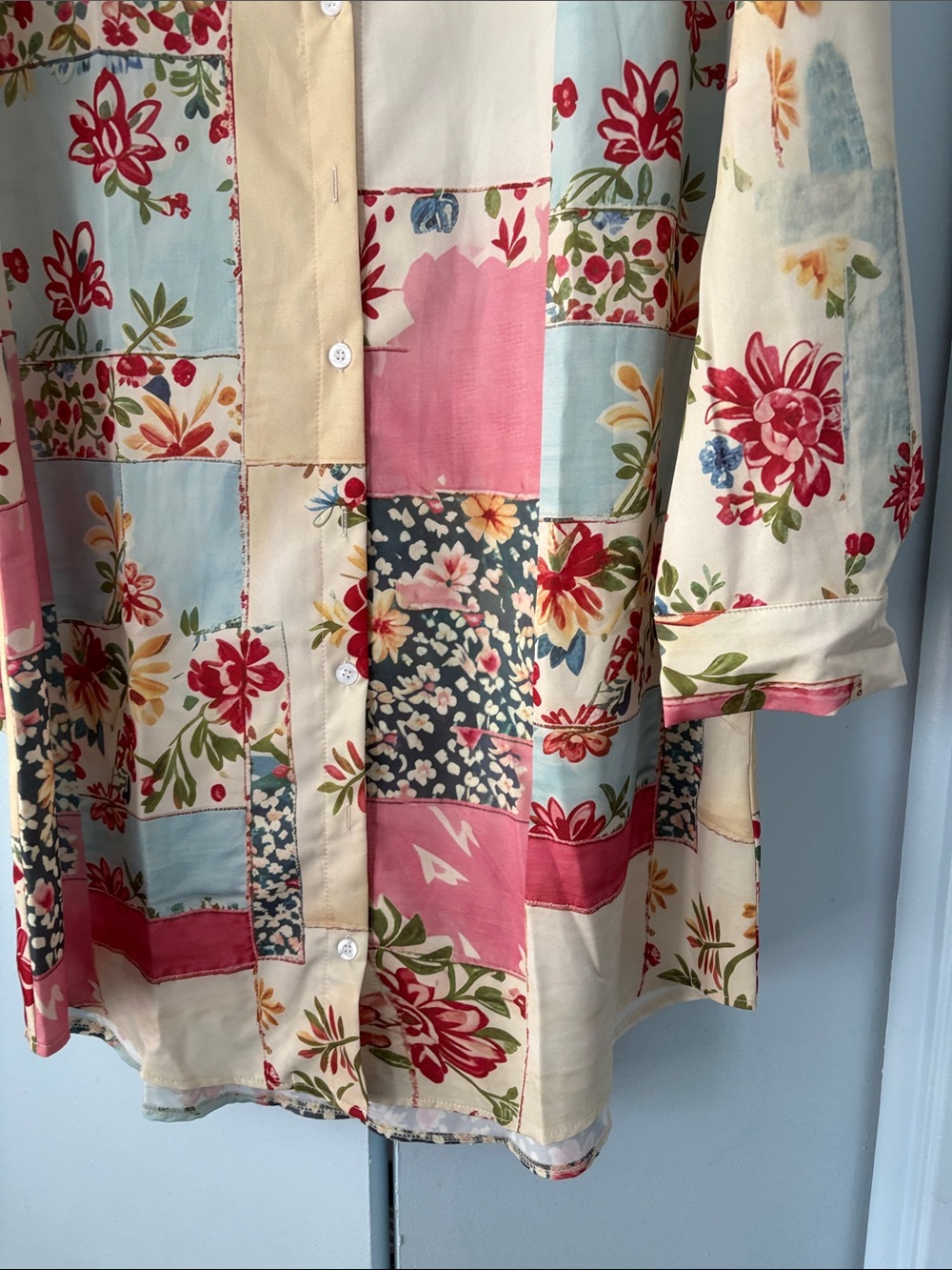 Floral Patchwork Long Sleeve Shirt - Cream Multi - Picture 5 of 7
